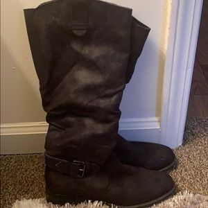 Black faux suede boots
